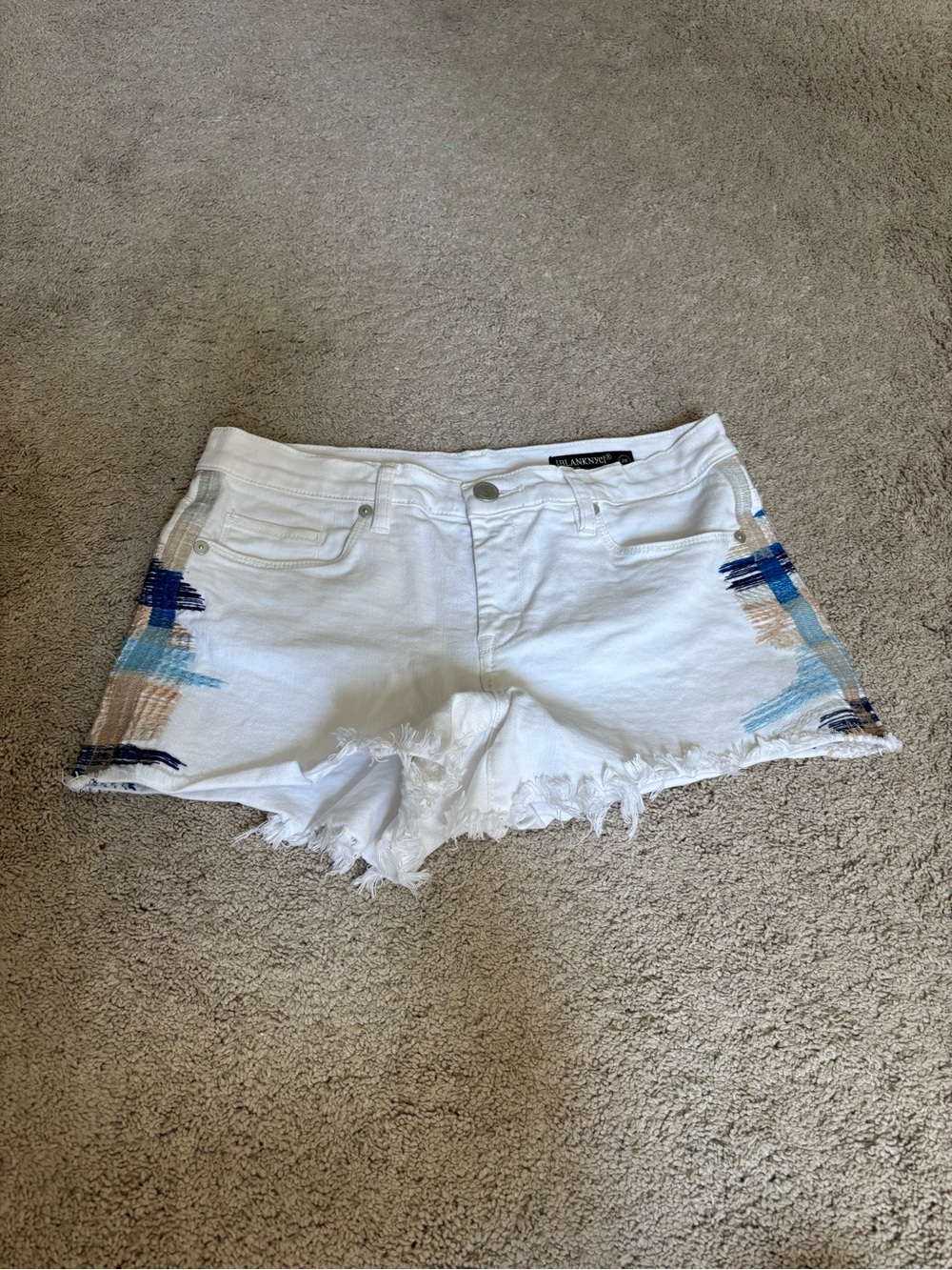White Embroidered Frayed Hem Women's Shorts